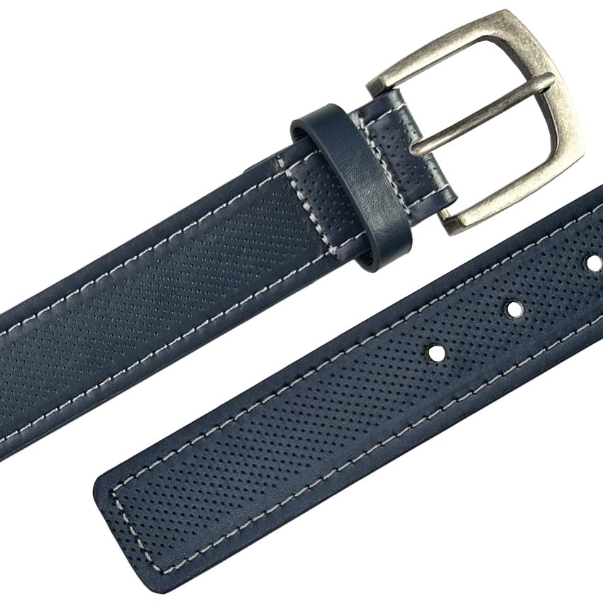 12 Pieces of Beltss for Men Dot Patterned Marine Blue Leather with Square Tip Mixed sizes