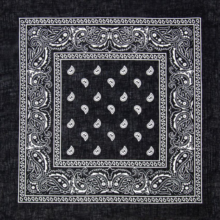 12 pieces of Black Paisley Print Polyester Bandanas