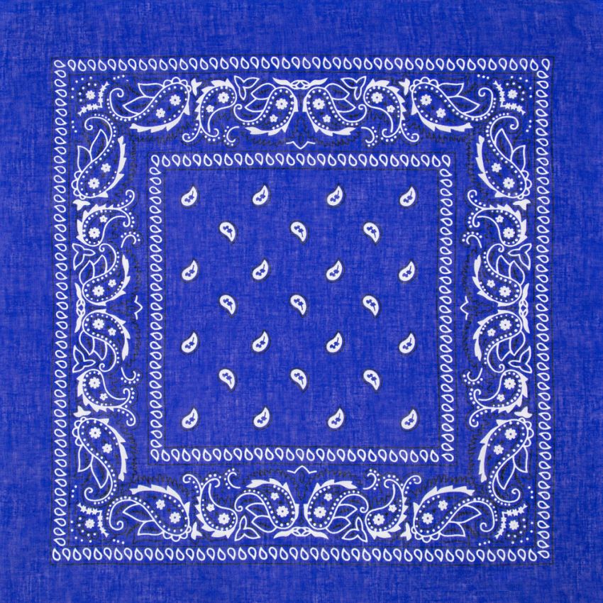 12 pieces of Royal Blue Paisley Print Polyester Bandanas