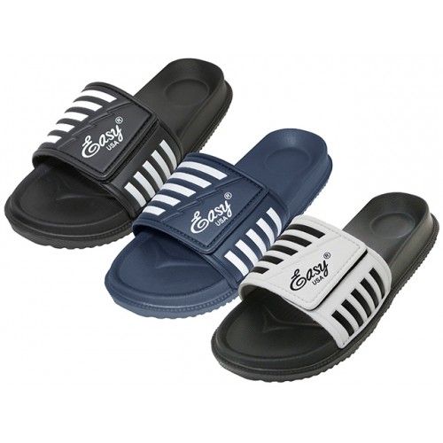 36 Pairs of Men's Velcro Upper With Black/white Stripe Upper Slide Sandal