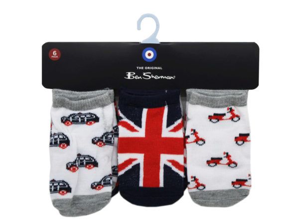 18 Pieces of Ben Sherman 6 Pack Baby England Themed Socks For Ages 2-4 Years