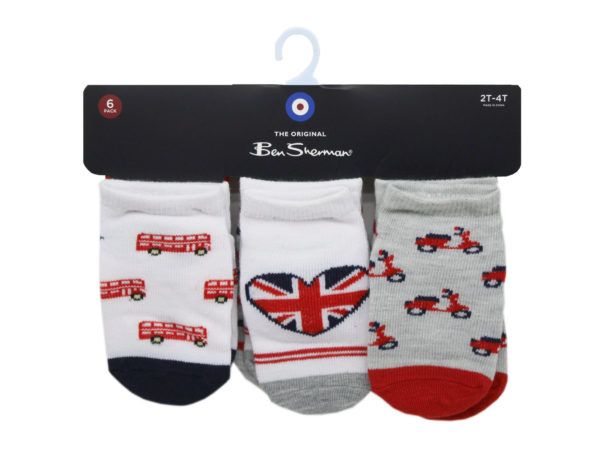 18 Pieces of Ben Sherman 6 Pack Baby British Themed Socks For Ages 2-4 Years