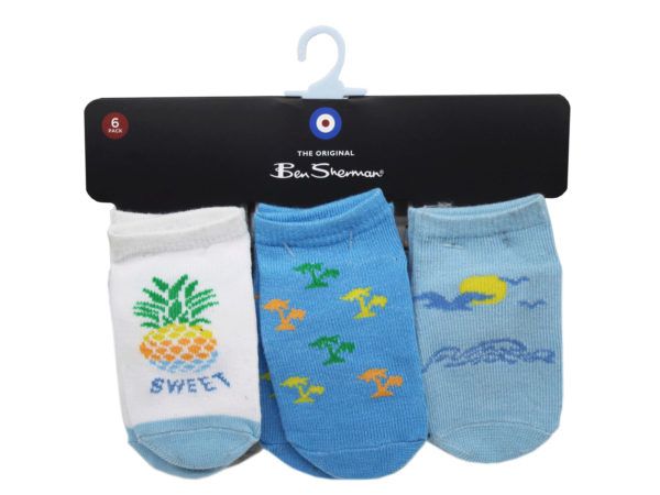 18 Pieces of Ben Sherman 6 Pack Baby Tropical Themed Socks For Ages 2-4 Years