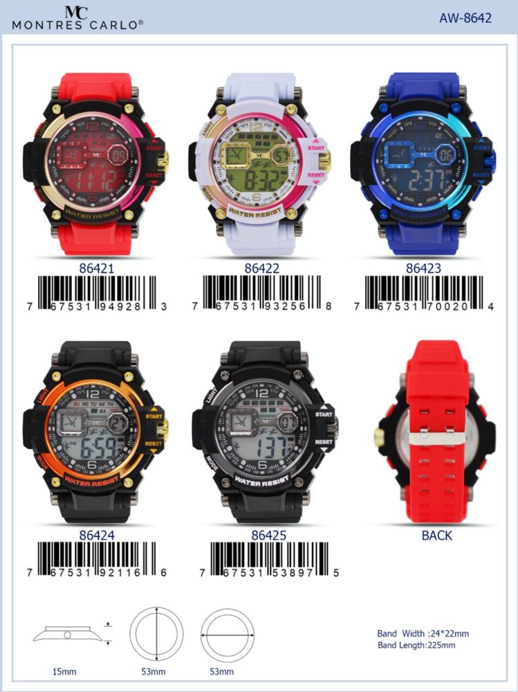 12 Pieces of Digital Watch - 86424 assorted colors