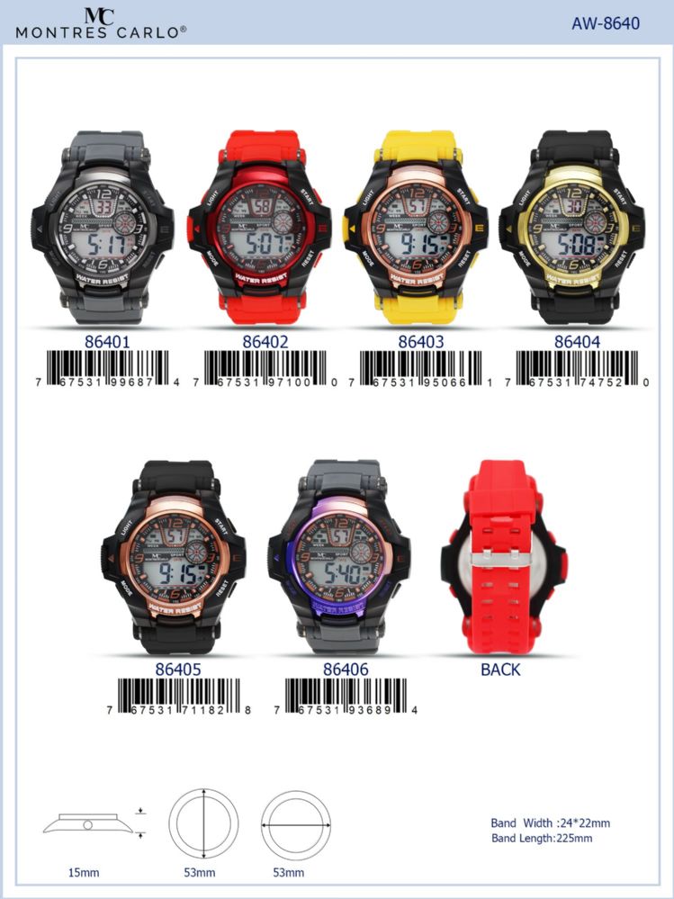 12 Pieces of Digital Watch - 86401 assorted colors