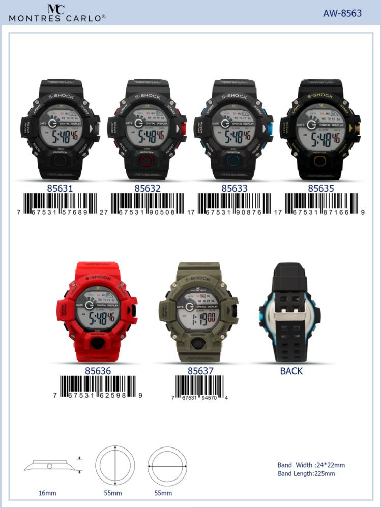 12 Pieces of Digital Watch - 85637 assorted colors