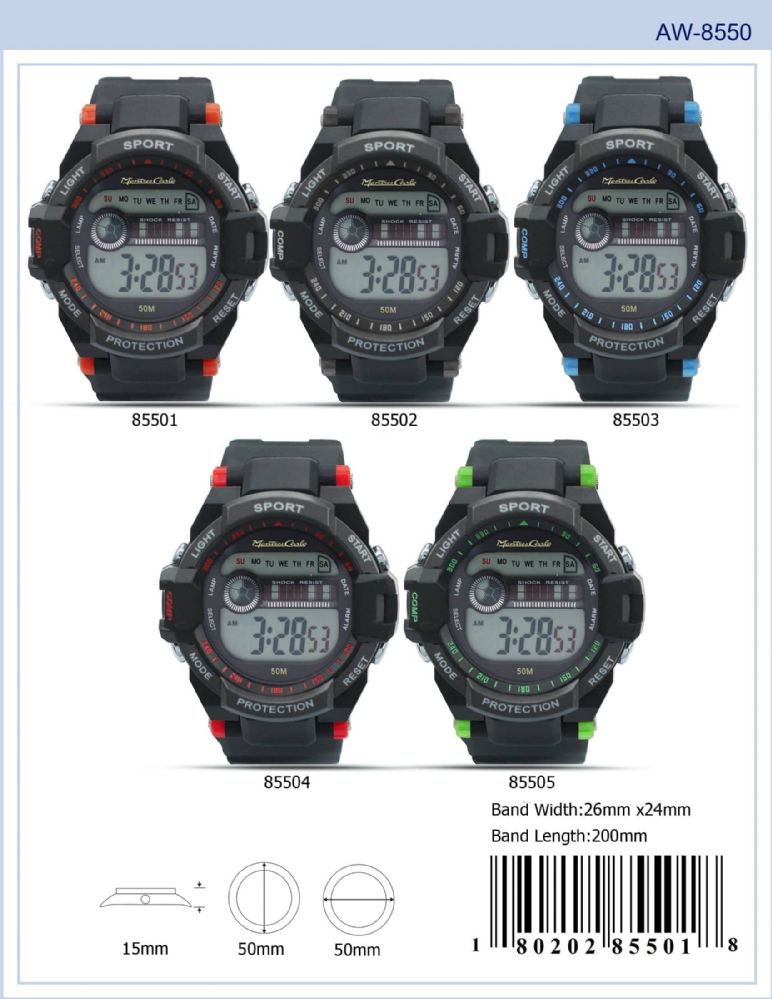 12 Pieces of Digital Watch - 85506 assorted colors