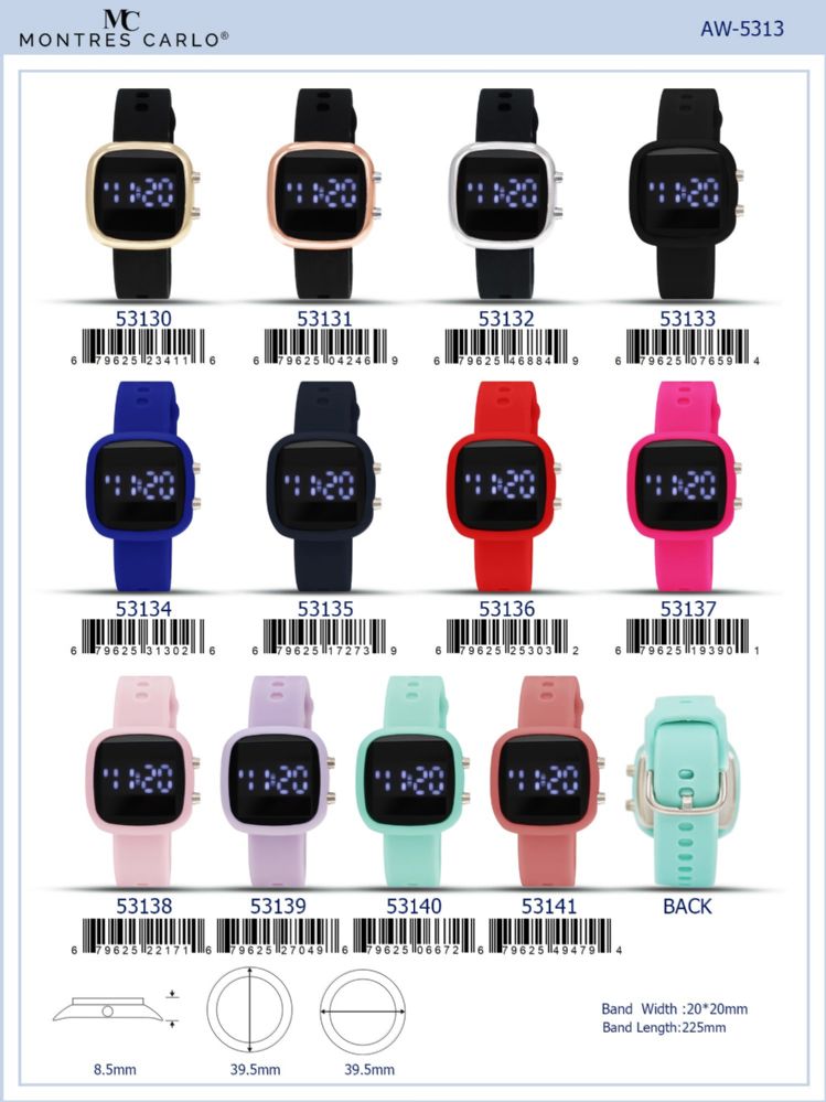 12 Pieces of Digital Watch - 53136 assorted colors