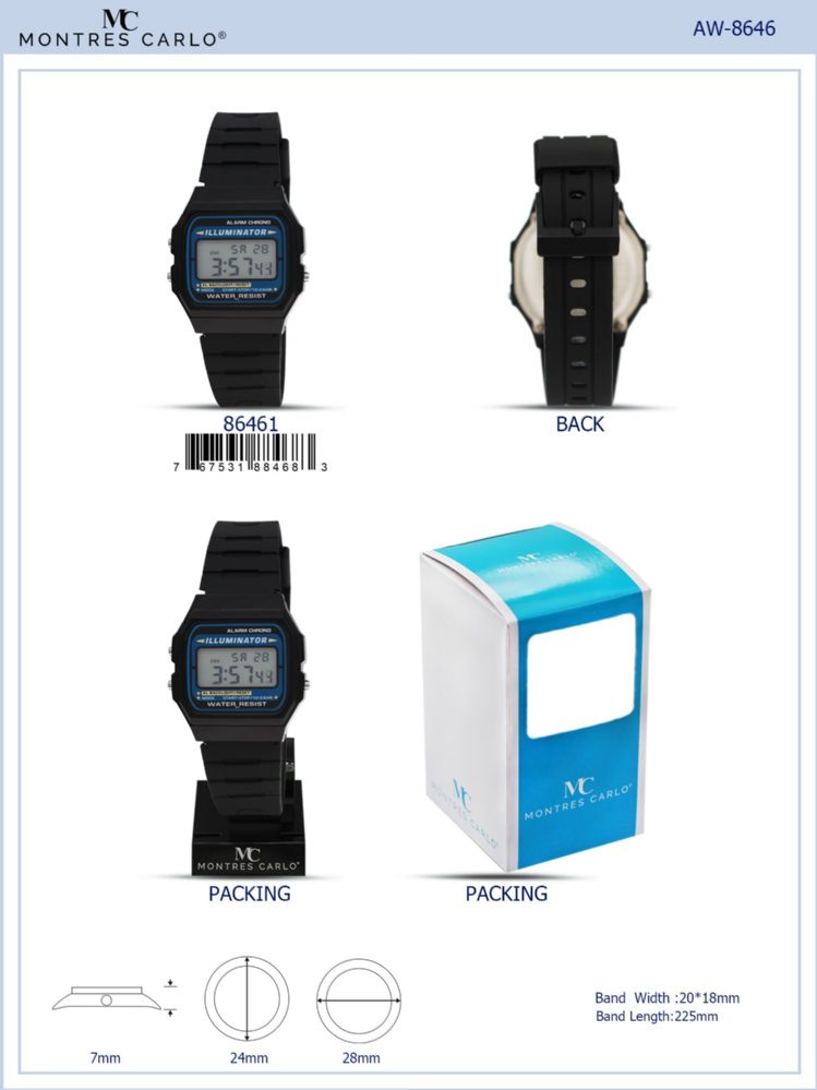 12 Pieces of Digital Watch - 86461 assorted colors