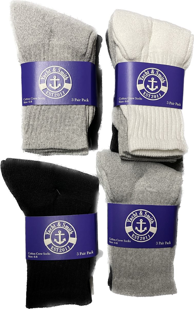 300 Wholesale Yacht & Smith Kids Sports Crew Socks, Wholesale Bulk Pack Athletic Sock Size 6-8