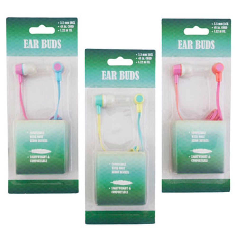24 Pieces of Earbuds 3.5mm Jack/48in Cord Handsfree 3ast 2-Tone Colors Blistercard