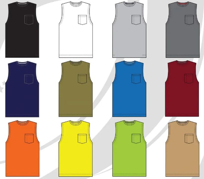 72 Pieces of Men's Muscle Tee With Pocket Solid Wicking Top Size M-2xl