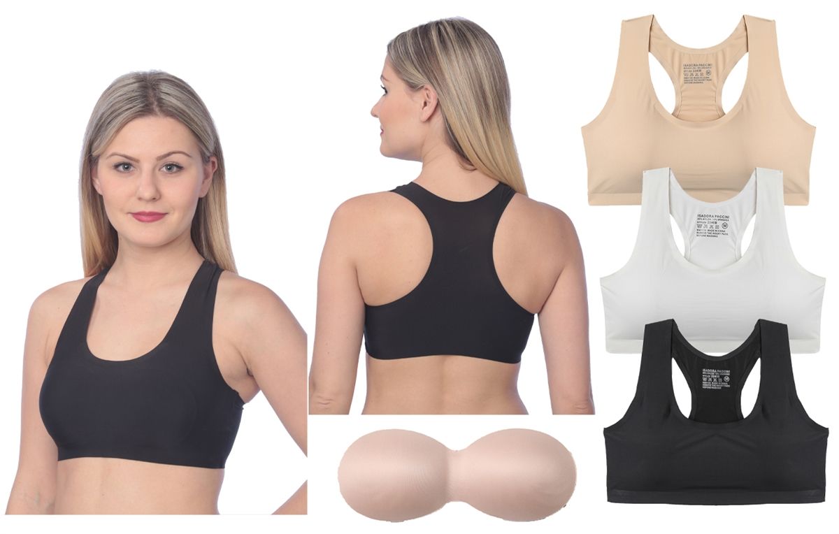 Sofra Ladies Seamless Wireless Sports Bra Removable Pads 6 Pack