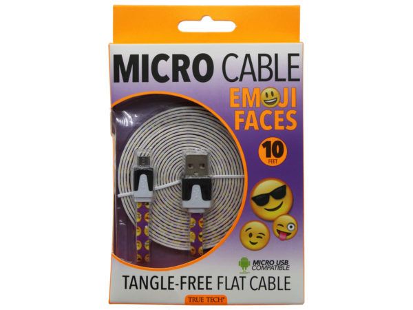 96 pieces of True Tech 10 Foot Printed Emjoi Micro Usb Cable
