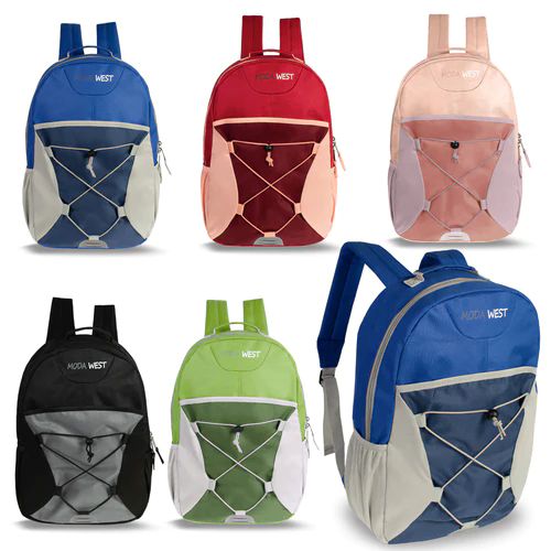 24 Pieces of 17" Bungee Bulk Backpacks In 5 Assorted Colors