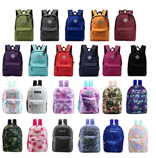 24 Pieces of 24 Pack Of 17" Kids Basic Wholesale Backpack In Assorted Colors And Prints
