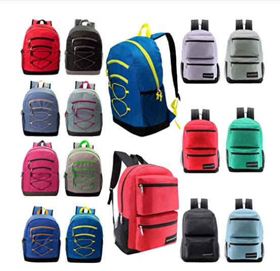 24 Pieces of 24 Pack Of 17" Deluxe And Bungee Wholesale Backpack In Assorted Colors