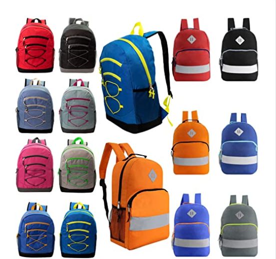 24 Pieces of 24 Pack Of 17" Bungee Deluxe And Reflective Style Wholesale Backpack In Assorted Colors
