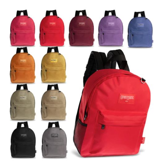 24 Pieces of 17" Kids Basic Wholesale Backpack In Assorted Colors