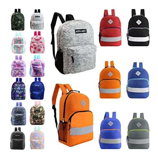 24 Pieces of 24 Pack Of 17" Reflective And Classic Design Wholesale Backpack In Assorted Colors And Prints