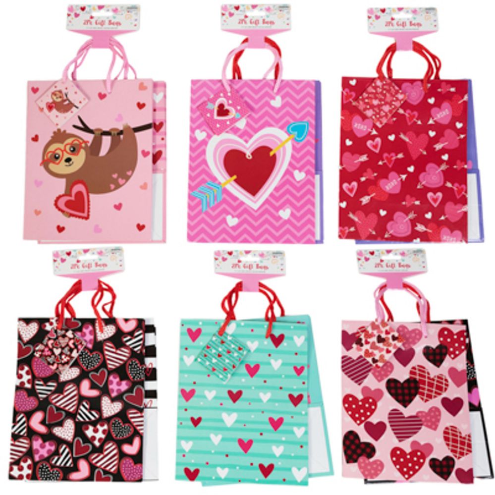 24 pieces of Gift Bag 2pk Valentine Medium 7.1x4x8.9in 6ast Combos Val Barbell Hdr