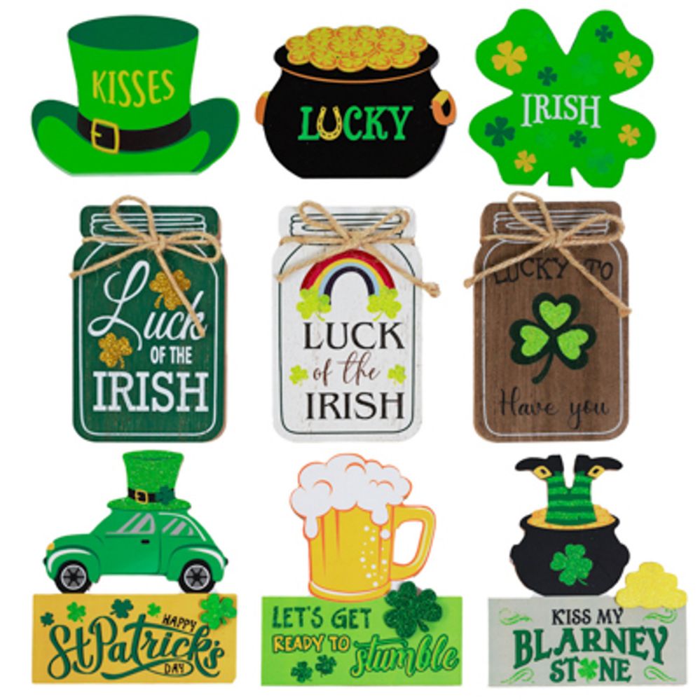 36 pieces of St Patrick Day Tabletop Decor 9ast Mdf Upc/comply Lbl