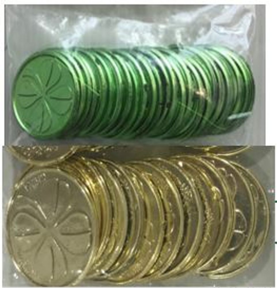 24 pieces of St Patricks Plastic Coins 24ct 2 Ast Colors Green/gold Pbh