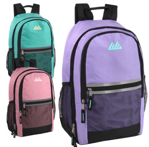 24 Pieces of 18-Inch Multi - Pocket Reflective Backpack - 3 Colors