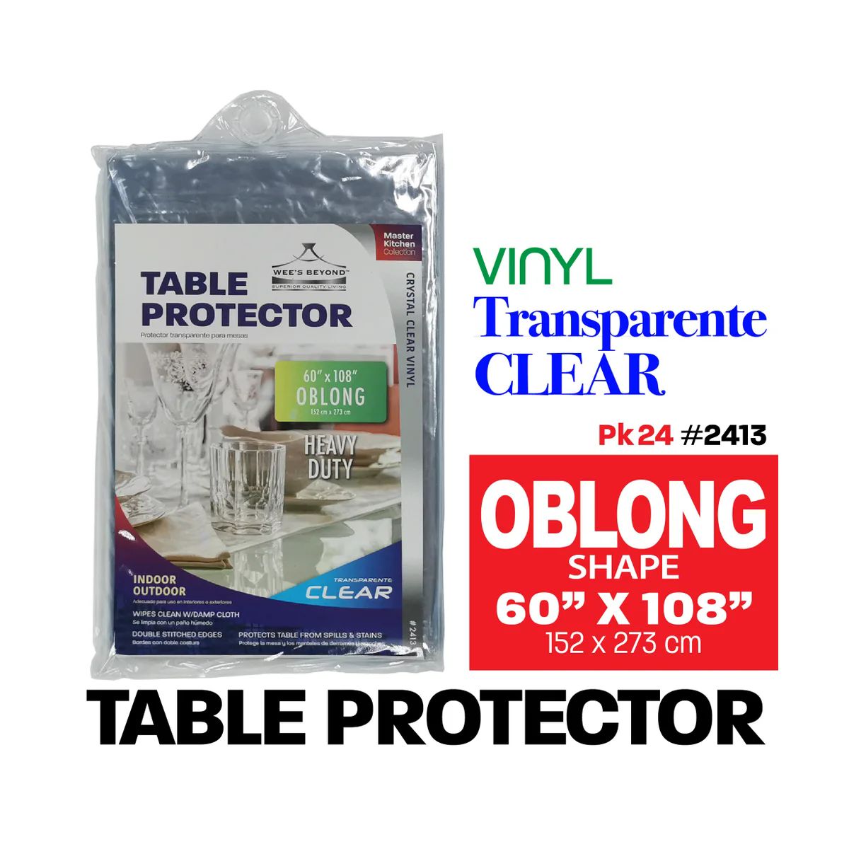 24 Pieces of Oblong Clear Pcv Table Protector - 60" X 108"