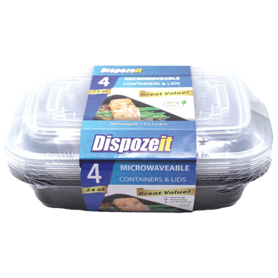 36 Bulk Dispozeit Disposable Food Container 43 Oz / 6 Ct Tall Square (3 Lids  + 3 Conts) - at 