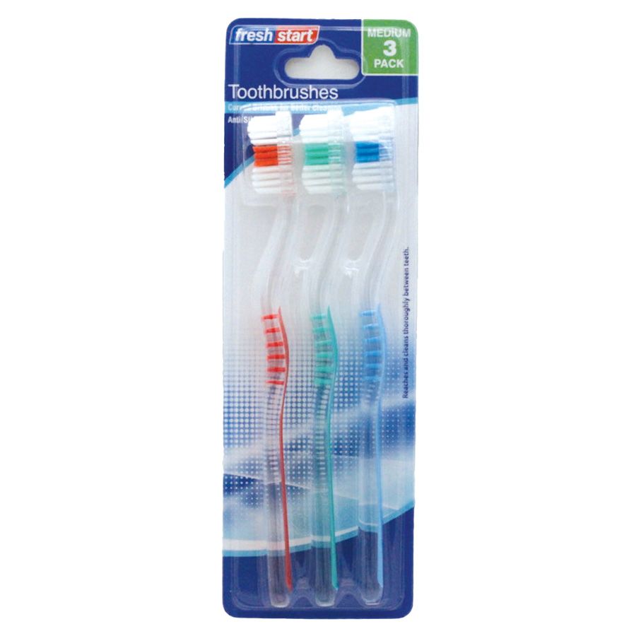 48 Pieces of Fresh Start Toothbrush 3 Pk Medium Assorted Translucent Colors