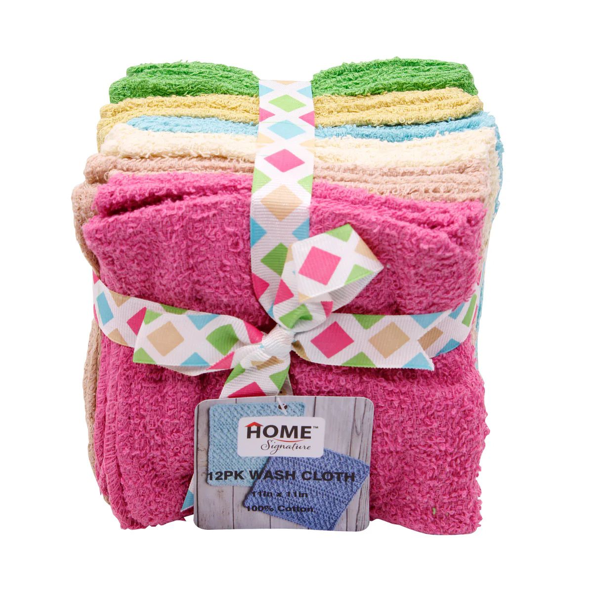 24 Pieces of Cotton 12pk Wash Cloth 11"x11" Asst Color