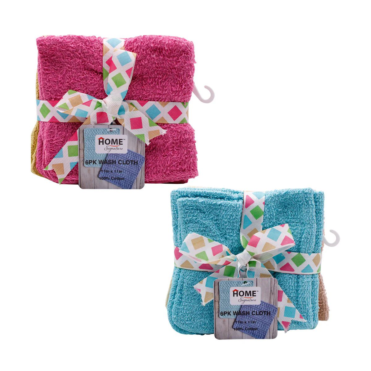 24 Pieces of Cotton 6pk Wash Cloth 11"x11" Asst Color