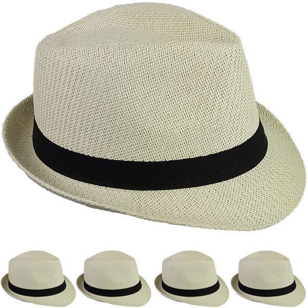 12 pieces of Classic Toyo Straw Adult Light Tan Trilby Fedora Hat with Black Band