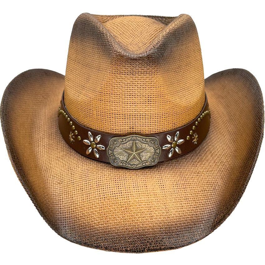 12 pieces of Paper Straw Star Band Brown Cowboy Hat