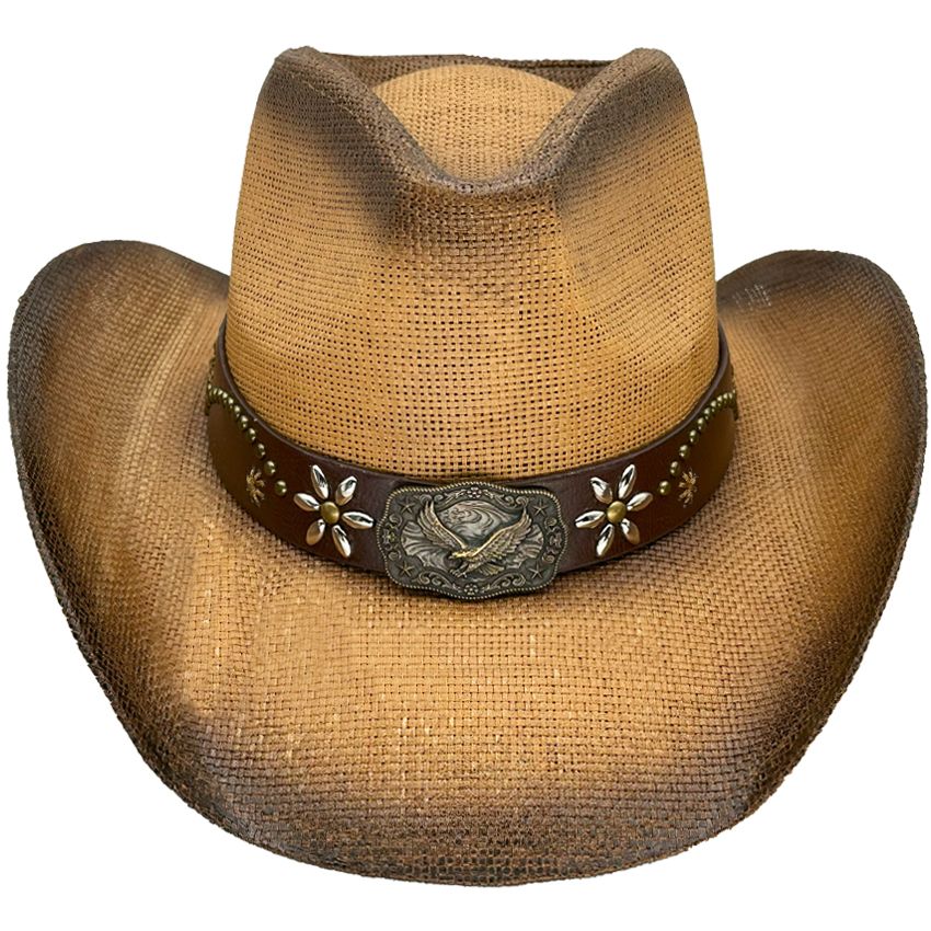 12 pieces of Paper Straw Eagle Band Brown Cowboy Hat