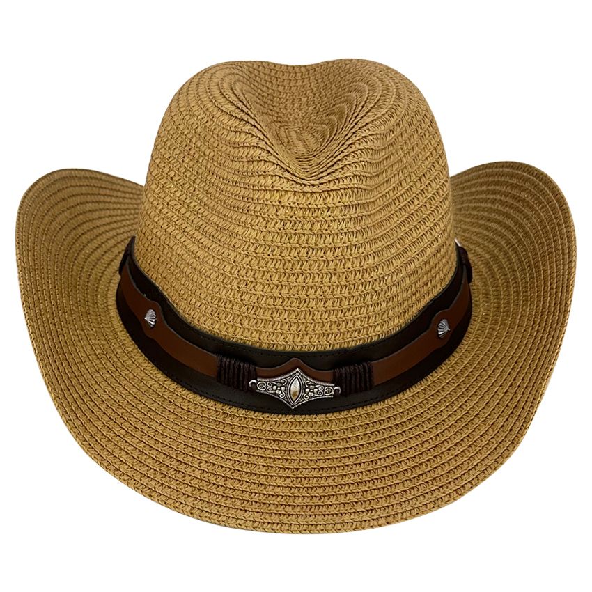 12 pieces of Adjustable Unisex Paper Straw Cowboy Hat with Bull Band