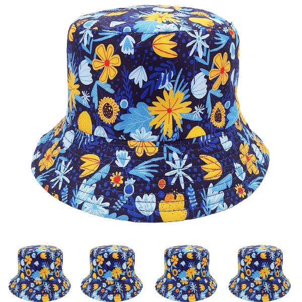 12 pieces of Floral Pattern Double-Sided Reversible Bucket Hat