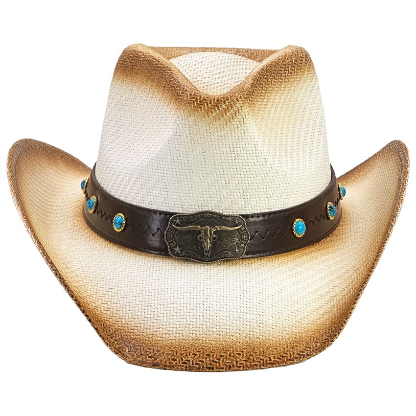 12 pieces of Paper Straw Brown Shade Bull Stitched Band Western Cowboy Hat
