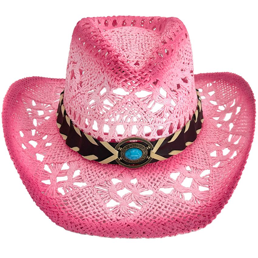 12 pieces of Pink Cowboy Hat with Turquoise Beaded Laced Band