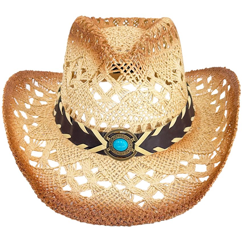 12 pieces of Brown Cowboy Hat with Turquoise Beaded Laced Band