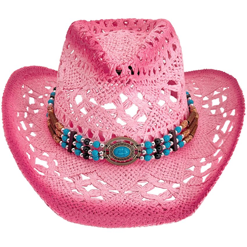 12 pieces of Pink Cowboy Hat with Turquoise Beaded Band