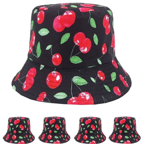 12 pieces of Cherries Pattern Double-Sided Bucket Hat