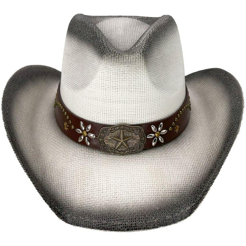 12 pieces of Paper Straw Black Shade Star Style Leather Band Western Cowboy Hat