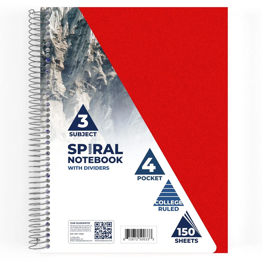 24 Pieces of Poly Cover 3 Subject Notebook 150 Shts W/6 Pockets, College Ruled Asst. Colors