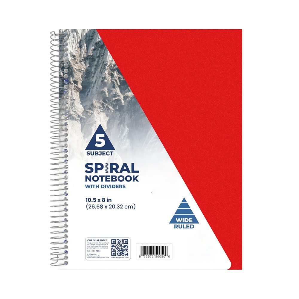 24 Pieces of 5 Subject Notebook - Wide Ruled, Asst. Colors, Size: 10.5 X 8, 150 Pages,