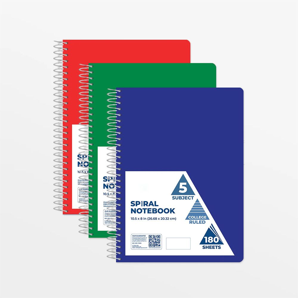 12 Pieces of Poly Cover 5 Subject Notebook 180 Sheets W/ 2 Pocket College Ruled