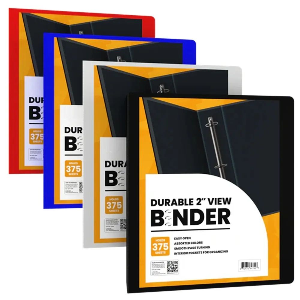 12 Pieces of Vinyl View Binder 2"- 3 Rings"O " Ring With 2 Pockets Inside Letter Size Label Sheet Colors: Assorted
