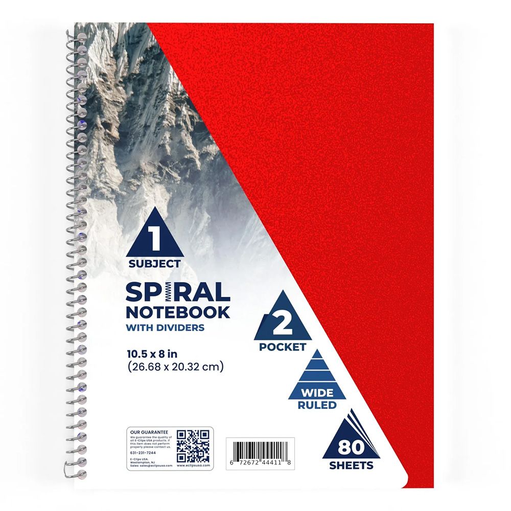 36 Pieces of Poly Cover 1 Subject Notebook 80 Shts W/ 2 Pocket Wide Ruled Asst. Colors