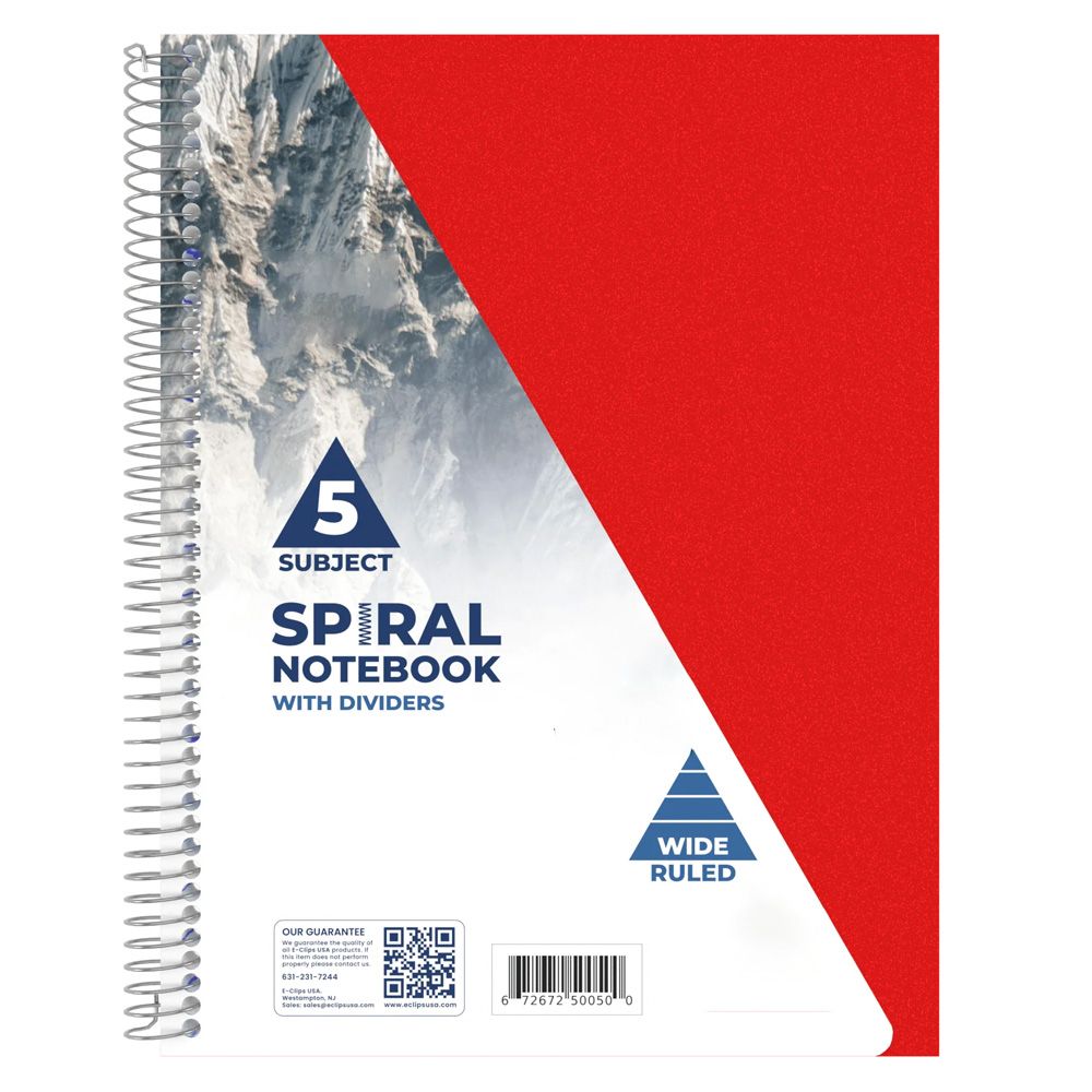 24 Pieces of 5 Subject Notebook - College Ruled, Asst. Colors, Size: 10.5 X 8, 150 Pages,